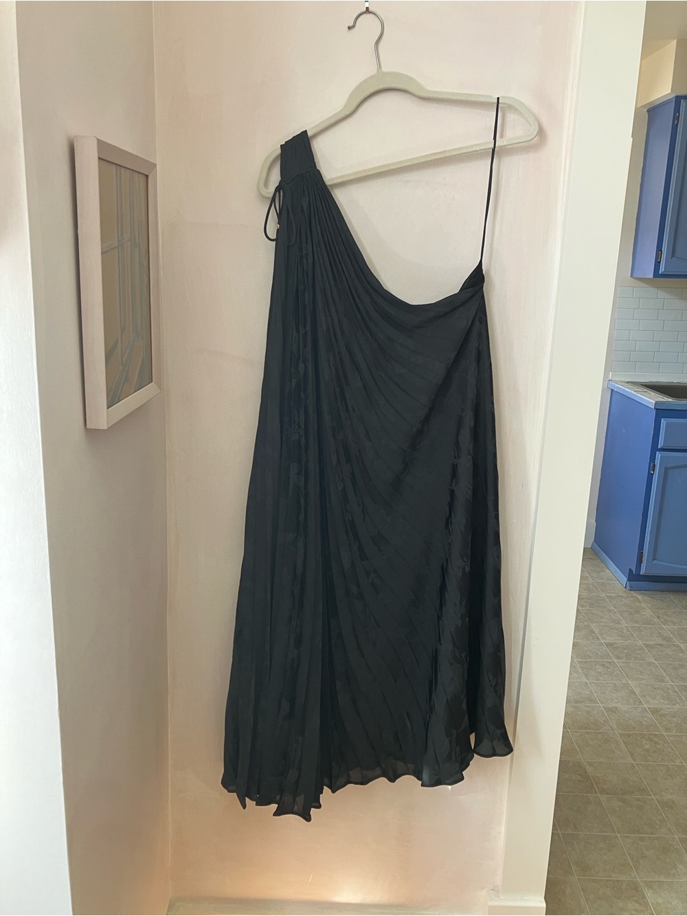 Banana Republic Pleated Draped Radiant One-Shoulder Black Dress in XL